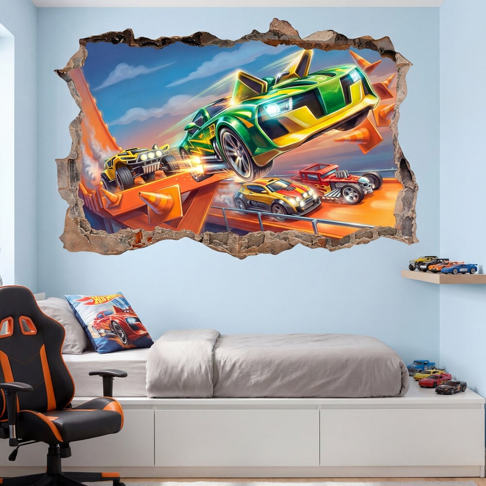 Kinderzimmer Wandtattoo: Wandloch Rennen auf Extremstrecke