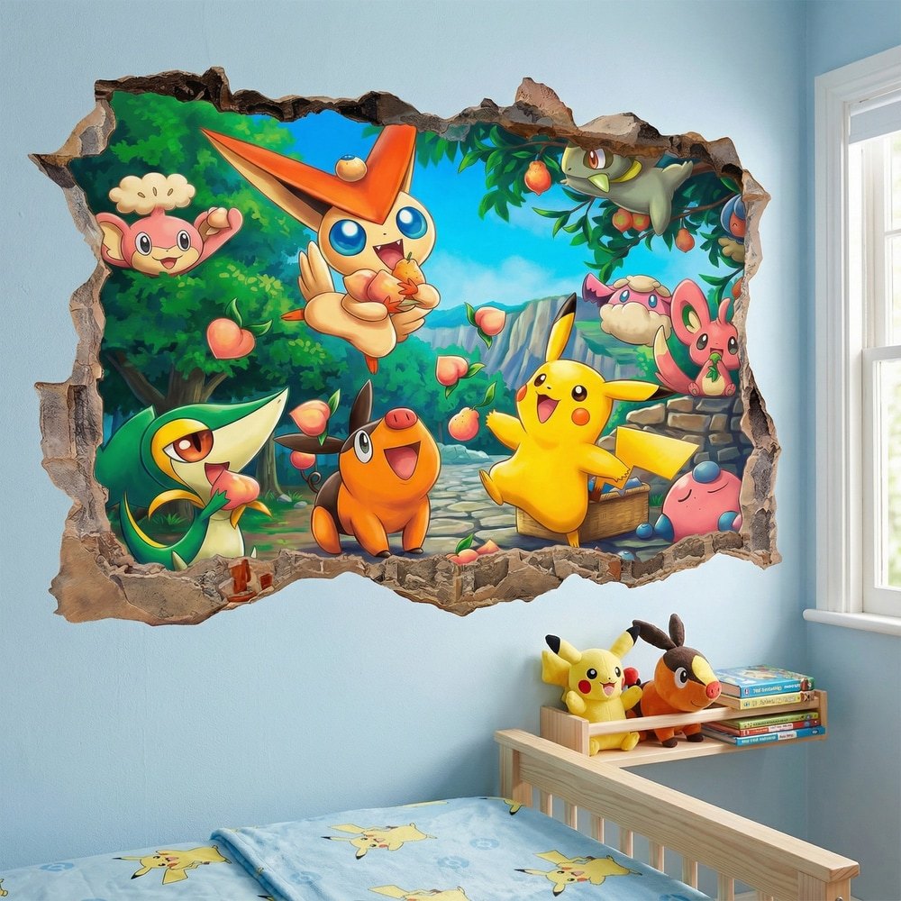 Kinderzimmer Wandtattoo: Wandloch Pikachu und Pokémon Freunde