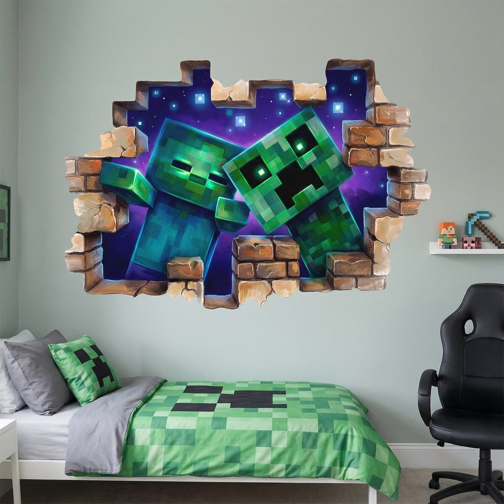 Wandtattoos: Wandloch im Minecraft-Stil Zombies und Creeper