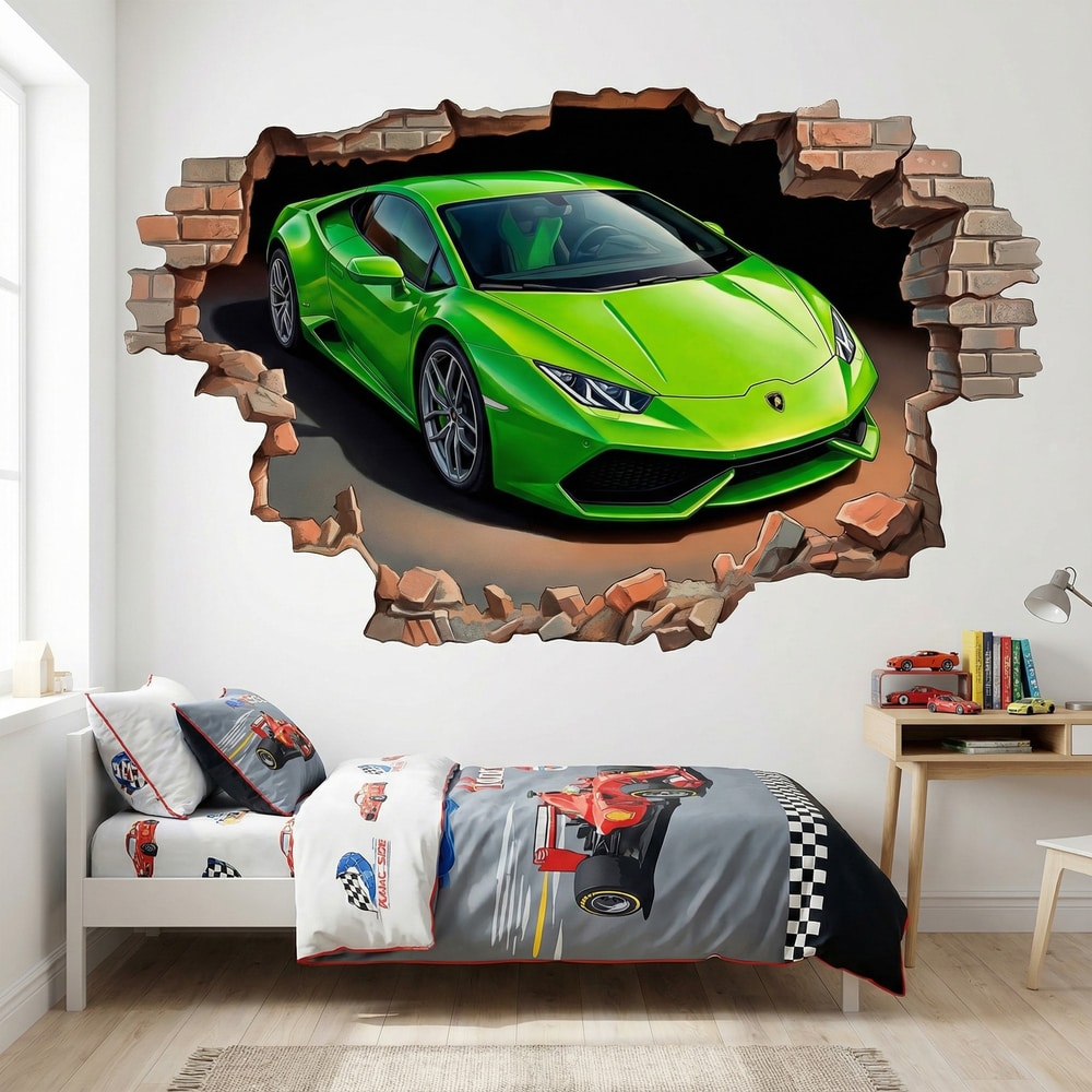 Wandtattoos: Wandloch Grüner Lamborghini Sportwagen