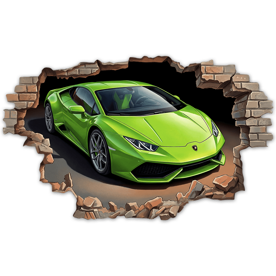 Wandtattoos: Wandloch Grüner Lamborghini Sportwagen