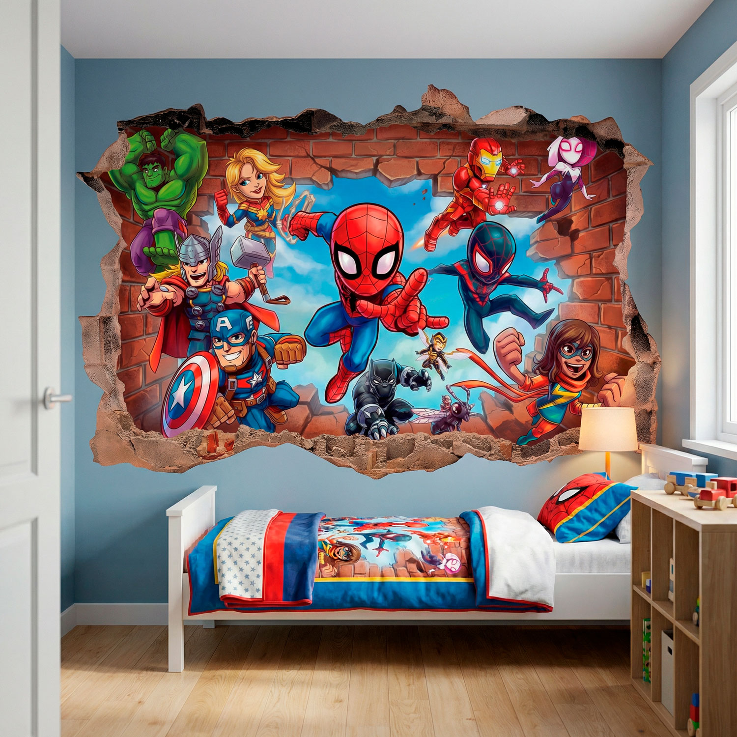 Kinderzimmer Wandtattoo: Wandloch Marvel Superhelden