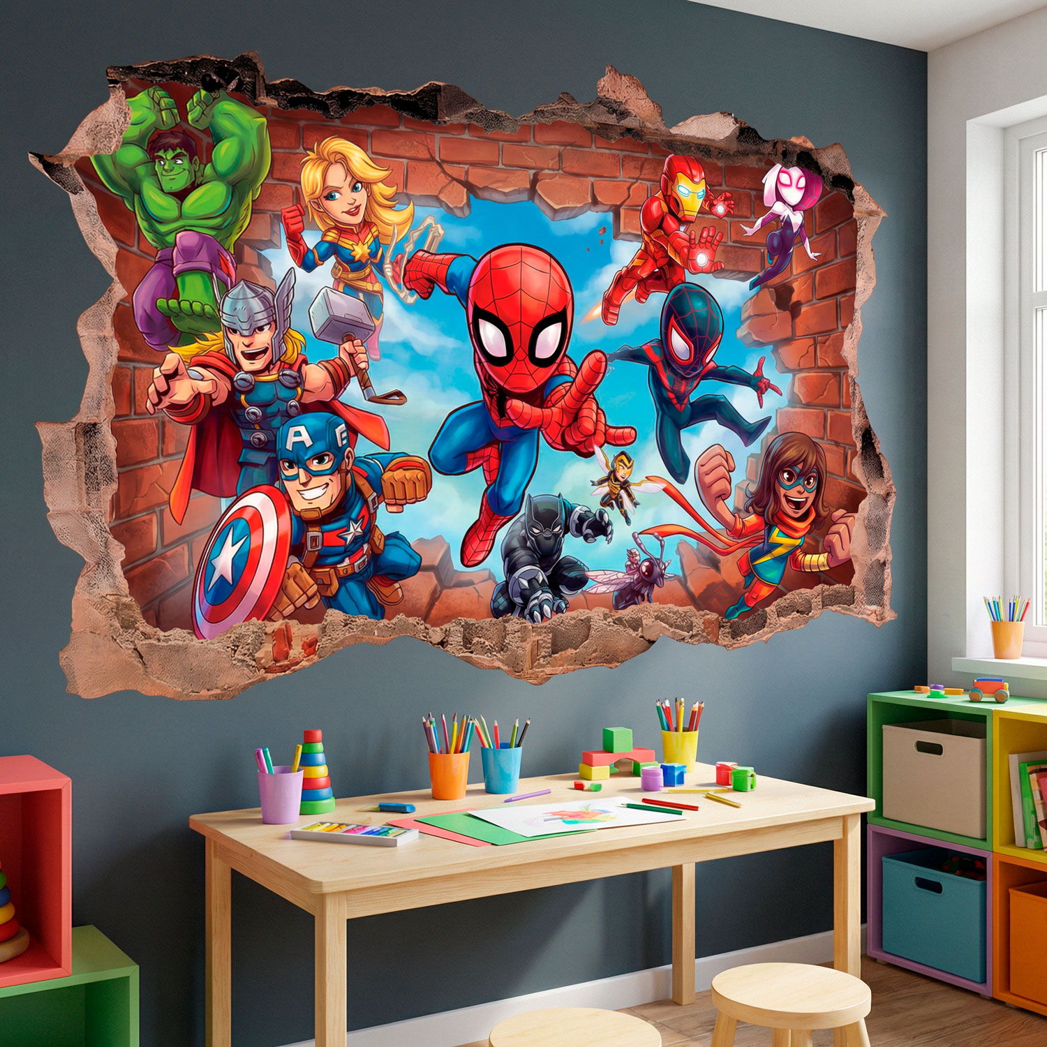 Kinderzimmer Wandtattoo: Wandloch Marvel Superhelden
