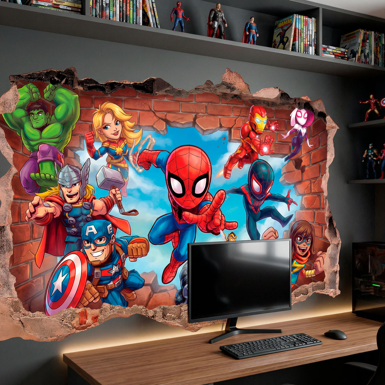 Kinderzimmer Wandtattoo: Wandloch Marvel Superhelden