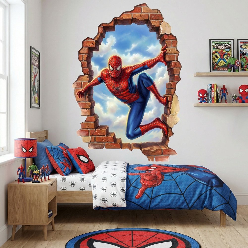 Kinderzimmer Wandtattoo: Vertikaler Wanddurchbruch Spider-Man