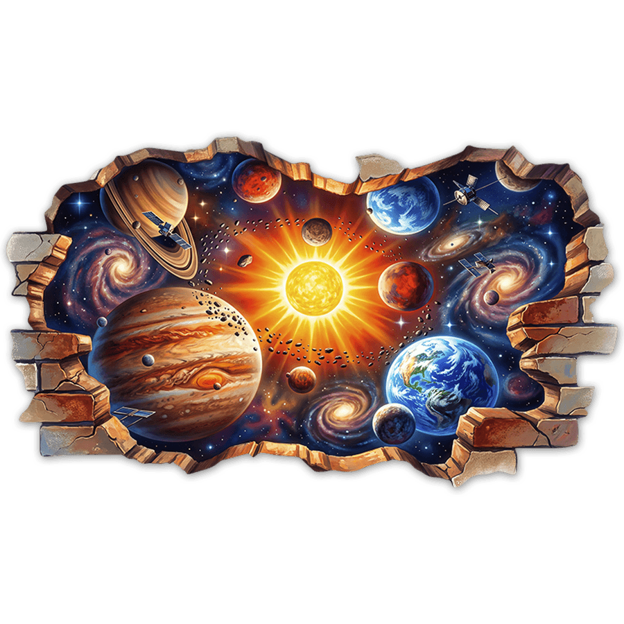 Kinderzimmer Wandtattoo: Mauerbruch Sonnensystem und Galaxien