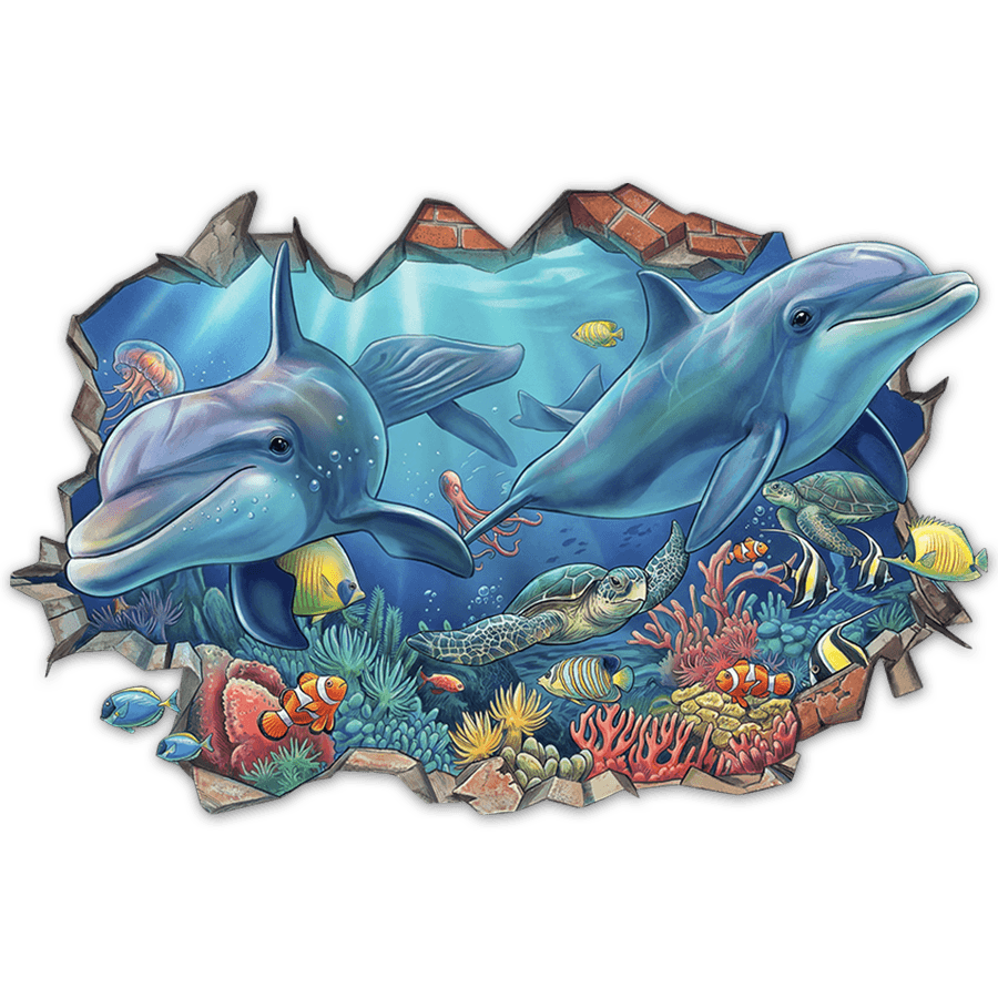 Wandtattoos: Mauerbruch Delfine und Meeresschildkröten