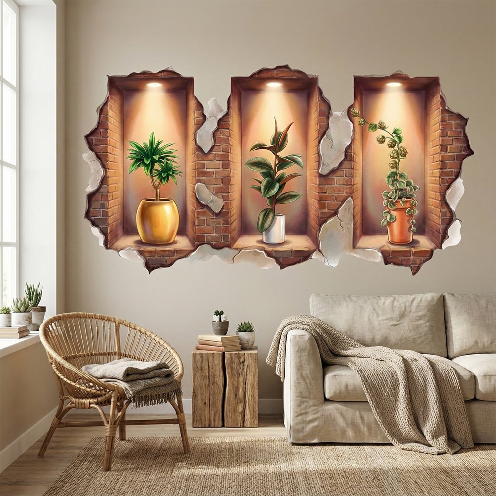 Wandtattoos: 3D-Nischen Regale mit Dekopflanzen