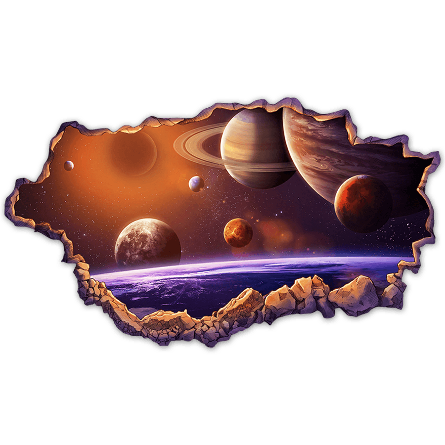 Kinderzimmer Wandtattoo: Kosmisches Wandloch mit Galaxien und Planeten