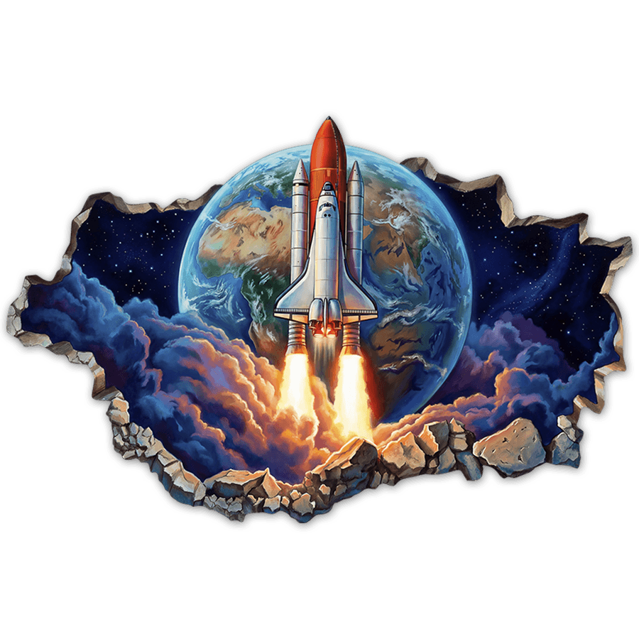 Kinderzimmer Wandtattoo: Weltraumstart Wanddurchbruch