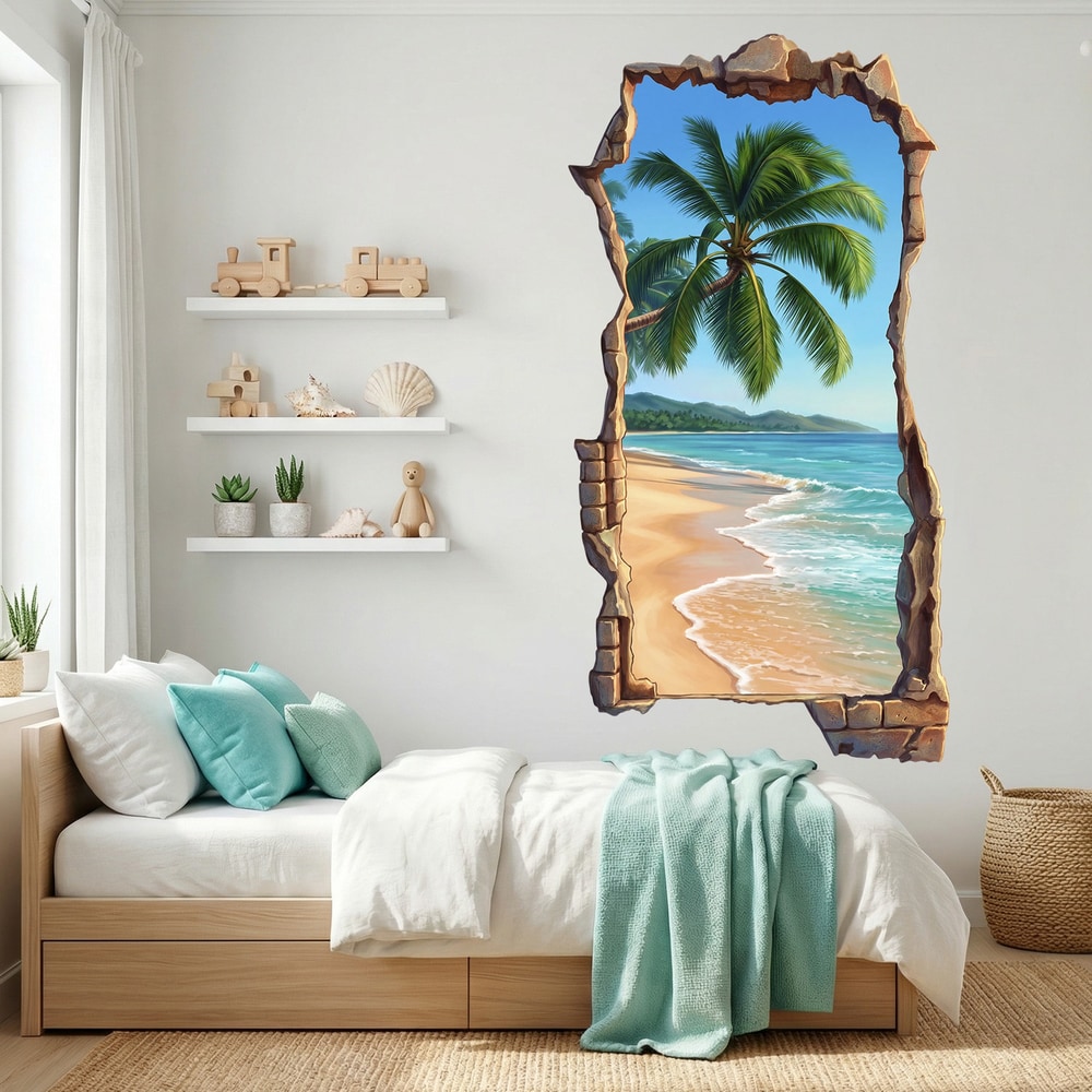 Wandtattoos: Tropischer Strand mit Palmen Wanddurchbruch