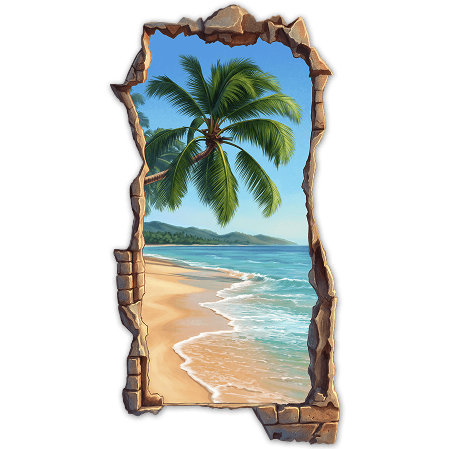 Wandtattoos: Tropischer Strand mit Palmen Wanddurchbruch