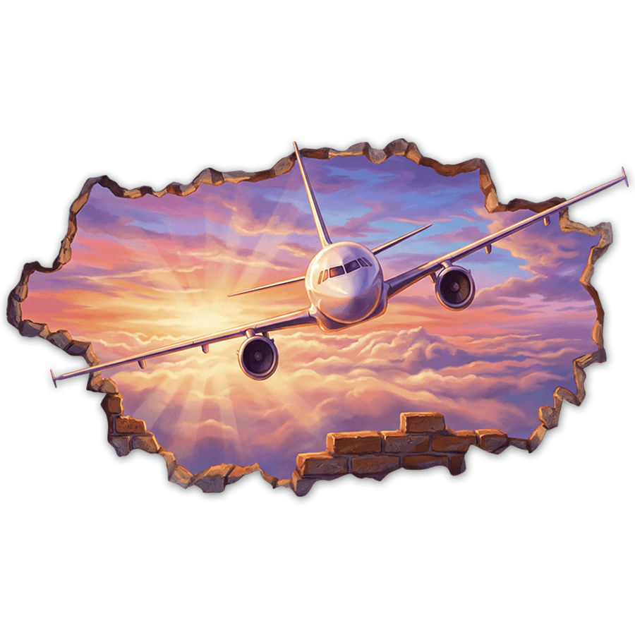 Wandtattoos: Flugzeug Wanddurchbruch bei Sonnenuntergang