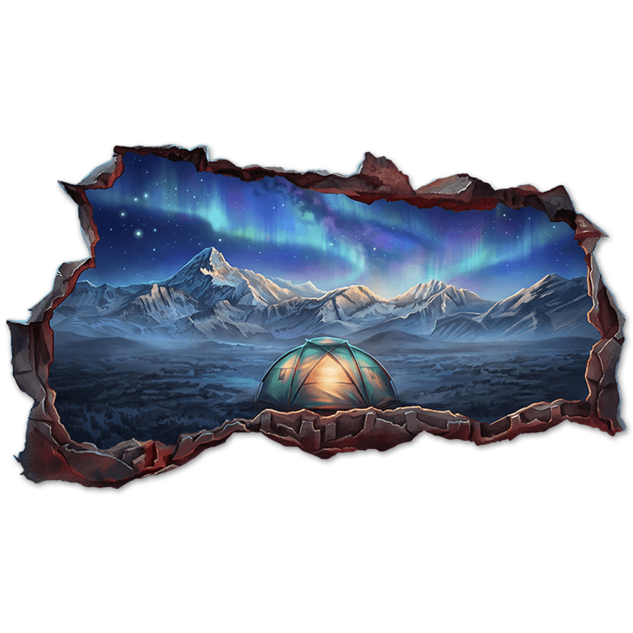 Wandtattoos: Wandtattoo Loch Camping unter Nordlichtern 3D-Effe
