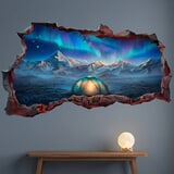 Wandtattoos: Wandtattoo Loch Camping unter Nordlichtern 3D-Effe 3