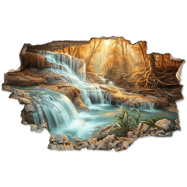 Wandtattoos: Mauerloch Wasserfall im Herbstwald