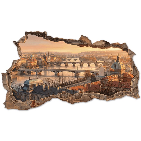 Wandtattoos: Mauerloch Prag Blick bei Sonnenuntergang