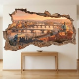 Wandtattoos: Mauerloch Prag Blick bei Sonnenuntergang 3