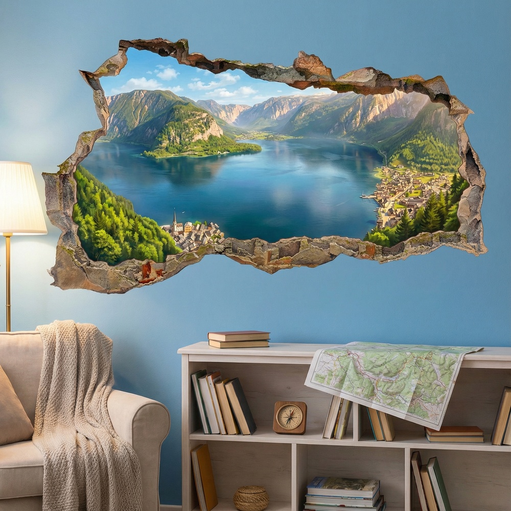 Wandtattoos: Wandloch Panoramischer Alpensee