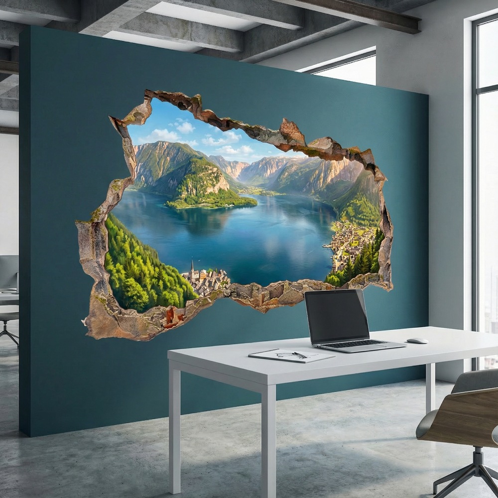 Wandtattoos: Wandloch Panoramischer Alpensee