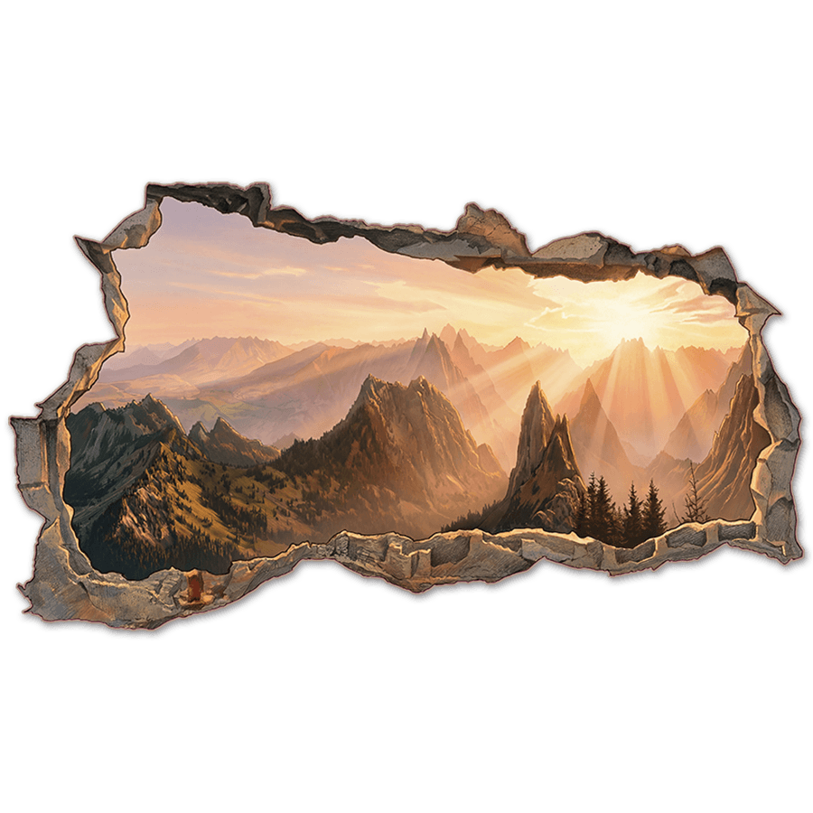Wandtattoos: Wandloch Goldene Berge bei Sonnenaufgang