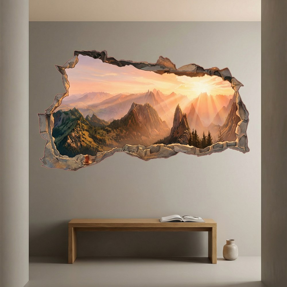 Wandtattoos: Wandloch Goldene Berge bei Sonnenaufgang