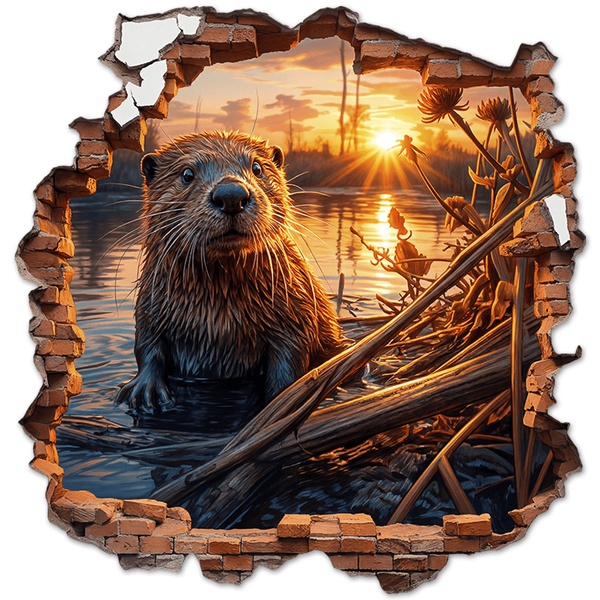 Wandtattoos: Wanddurchbruch Otter im Sonnenuntergang