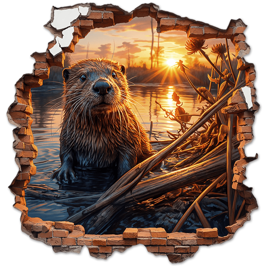 Wandtattoos: Wandloch Otter im Sonnenuntergang