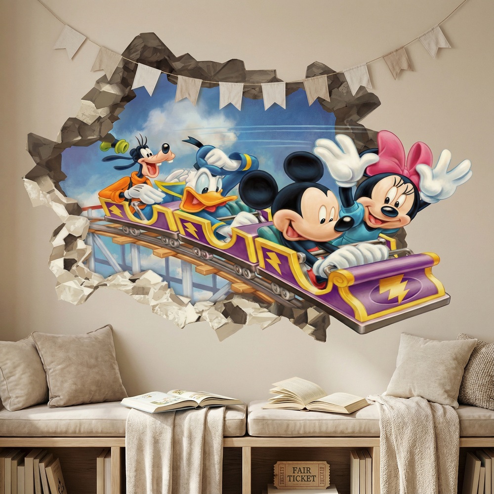 Kinderzimmer Wandtattoo: Wandloch Mickey Maus Freunde Achterbahn