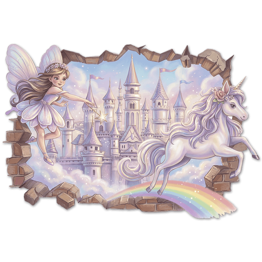 Kinderzimmer Wandtattoo: Wandloch Fee, Schloss und Einhorn