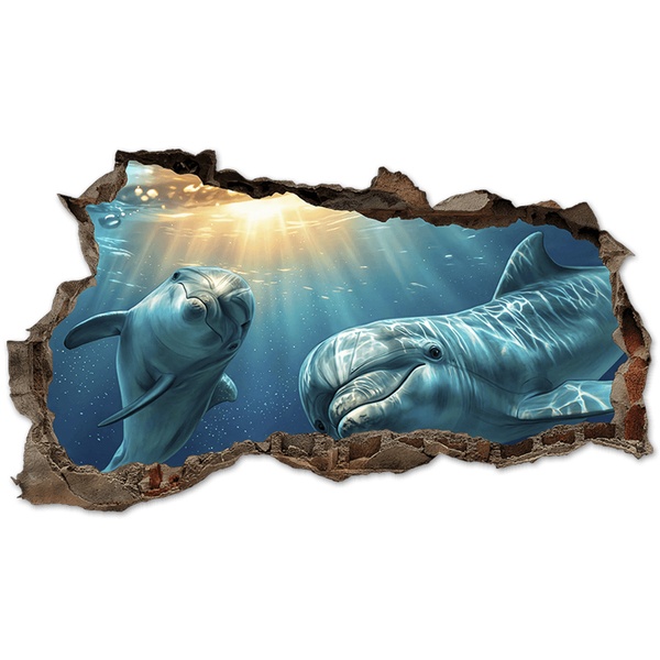 Wandtattoos: Wanddurchbruch Delfine Unterwasser