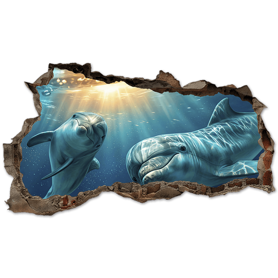 Wandtattoos: Wanddurchbruch Delfine Unterwasser