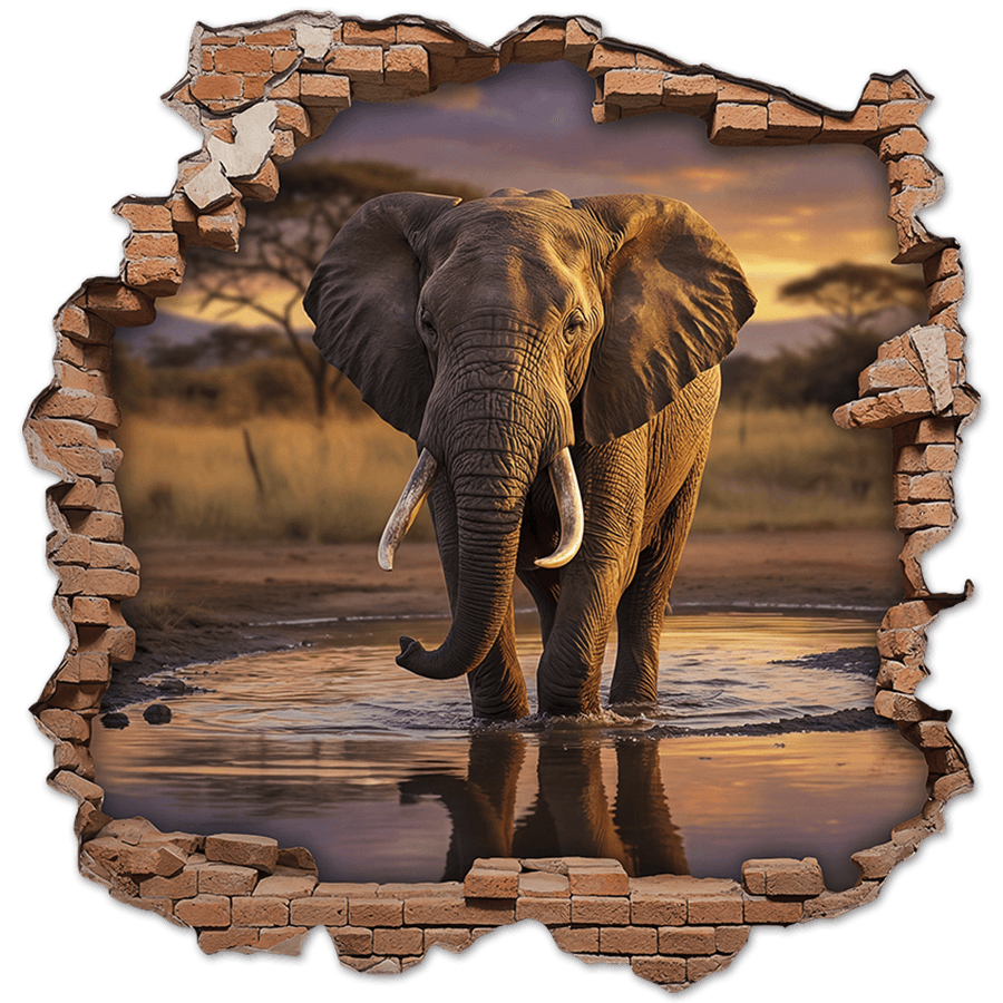 Wandtattoos: Wanddurchbruch Savannen-Elefant