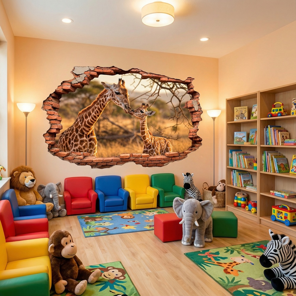 Wandtattoos: Wandloch Giraffen in der Savanne