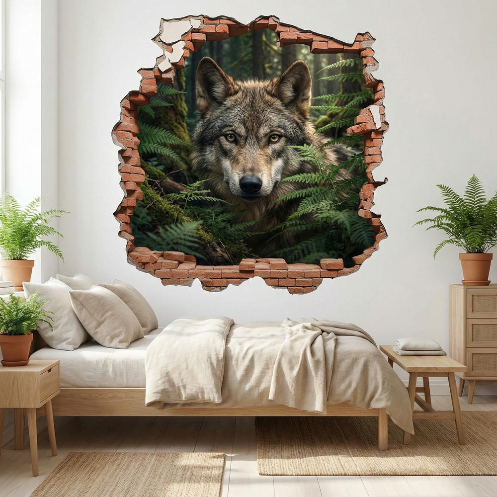 Wandtattoos: Wanddurchbruch Wolf Wald