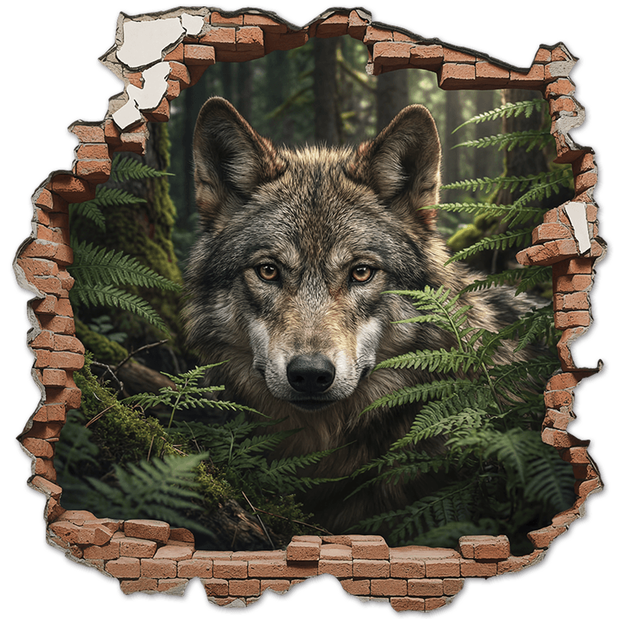 Wandtattoos: Wanddurchbruch Wolf Wald