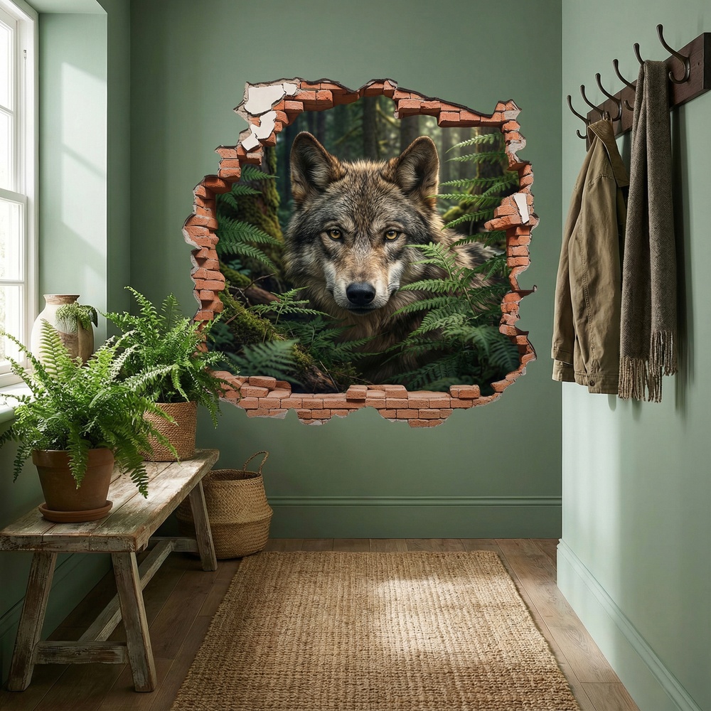 Wandtattoos: Wanddurchbruch Wolf Wald