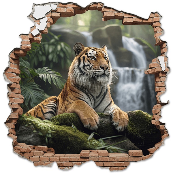 Wandtattoos: Wanddurchbruch Tiger Wasserfall