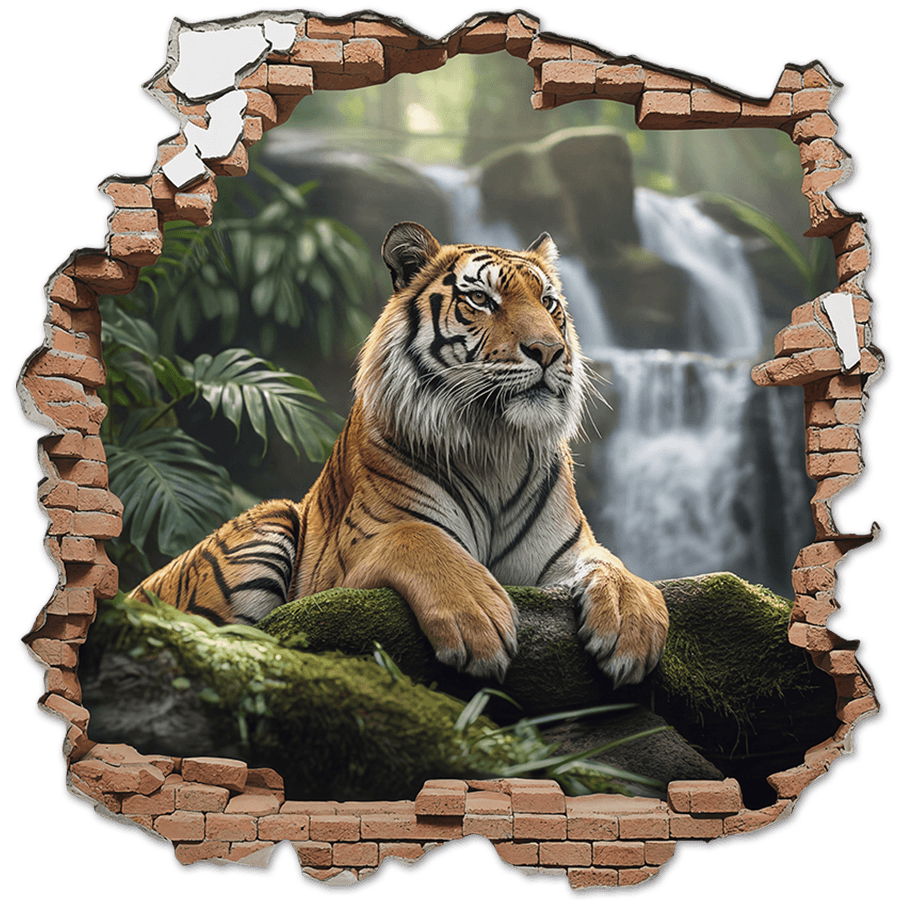 Wandtattoos: Wanddurchbruch Tiger Wasserfall