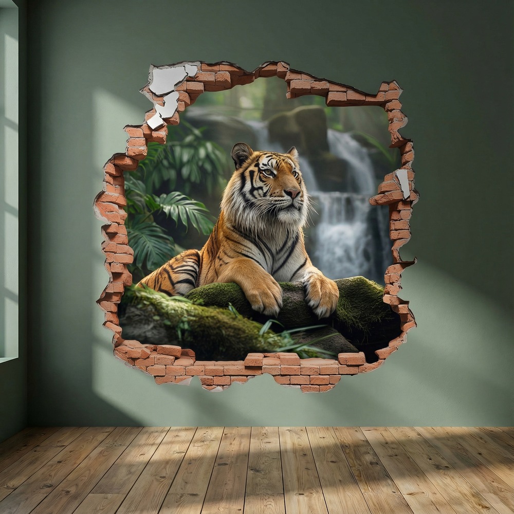 Wandtattoos: Wanddurchbruch Tiger Wasserfall