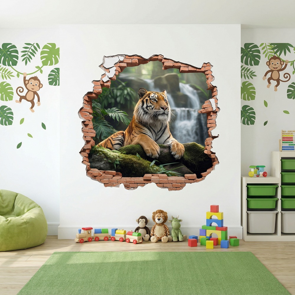 Wandtattoos: Wanddurchbruch Tiger Wasserfall