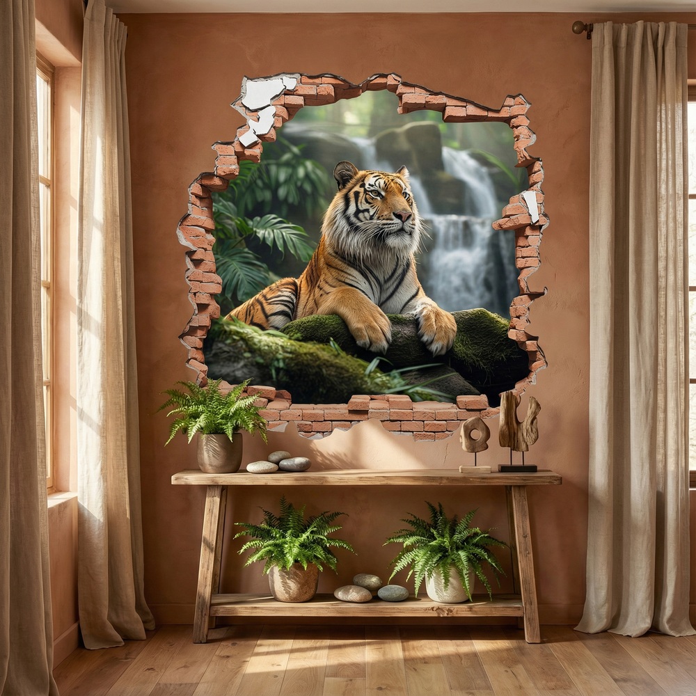 Wandtattoos: Wanddurchbruch Tiger Wasserfall