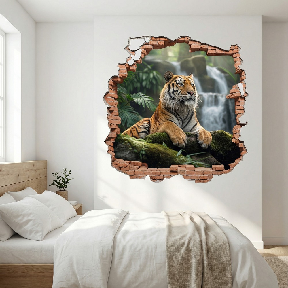 Wandtattoos: Wanddurchbruch Tiger Wasserfall