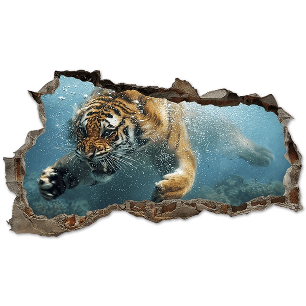 Wandtattoos: Wanddurchbruch Tiger Unterwasser