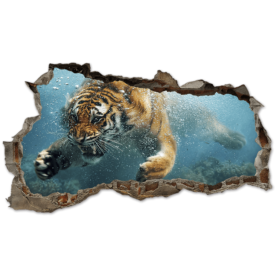 Wandtattoos: Wanddurchbruch Tiger Unterwasser
