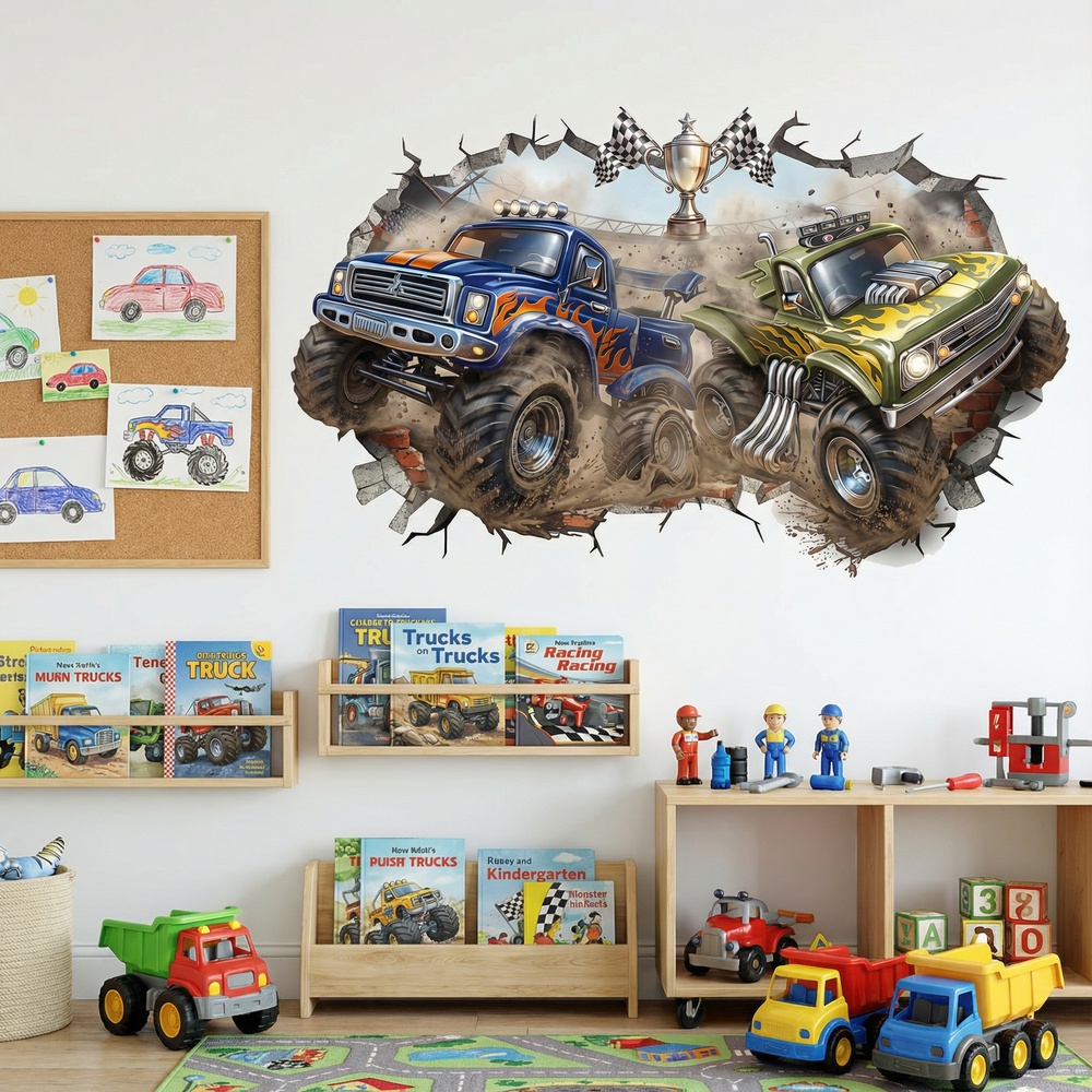 Kinderzimmer Wandtattoo: Wandloch Monster Trucks Wettbewerb