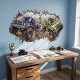 Kinderzimmer Wandtattoo: Wanddurchbruch Monster Trucks Rennen 7