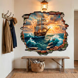Wandtattoos: Wanddurchbruch Segelschiff Sonnenuntergang 7