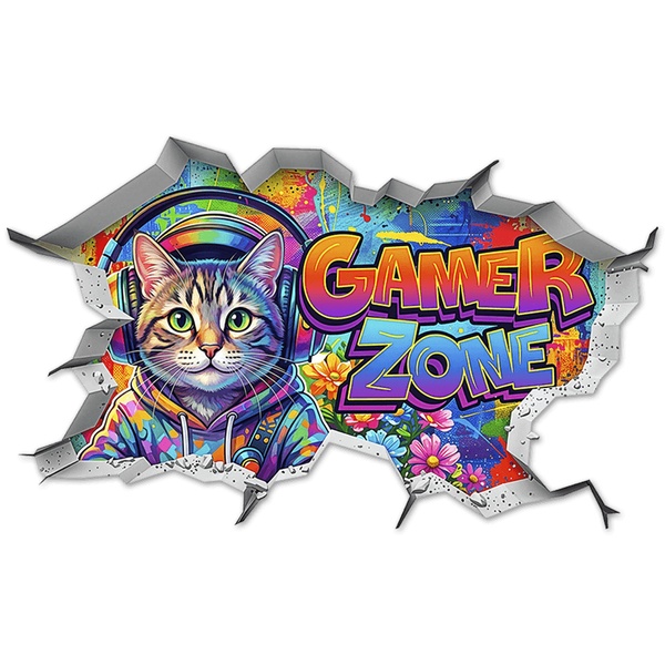 Wandtattoos: Wanddurchbruch Gamer Zone Katze