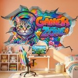 Wandtattoos: Wanddurchbruch Gamer Zone Katze 5
